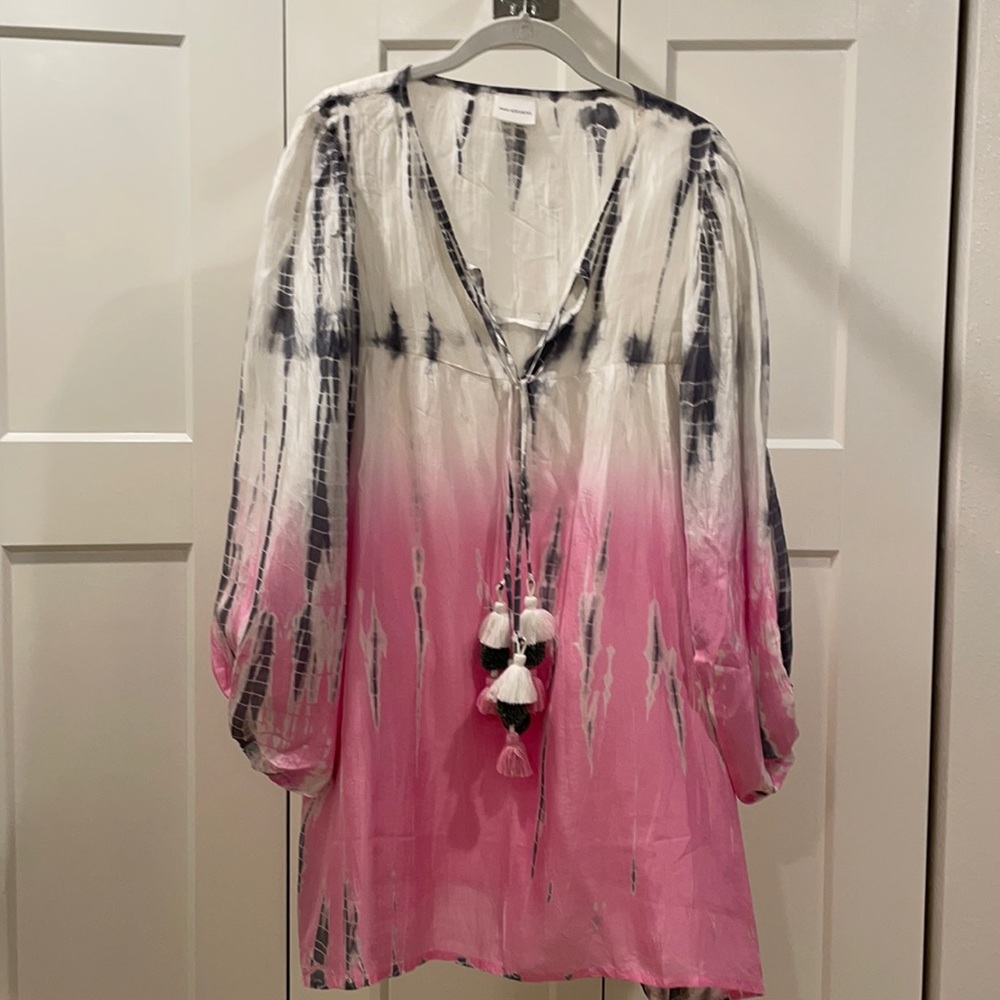 Tie-Dye Pink Ombre Mini Dress with Tassel Tie